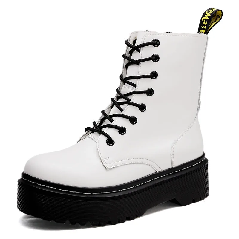 Women Doc Martin Boots Genuine Leather Flat Platform Shoes Autumn Winter Ankle Thick Bottom Punk Botas Mujer |