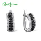 Женские круглые серьги-гвоздики SANTUZZA, из серебра 925 пробы с черными камнями, ювелирные украшения, серьги из серебра 925 пробы