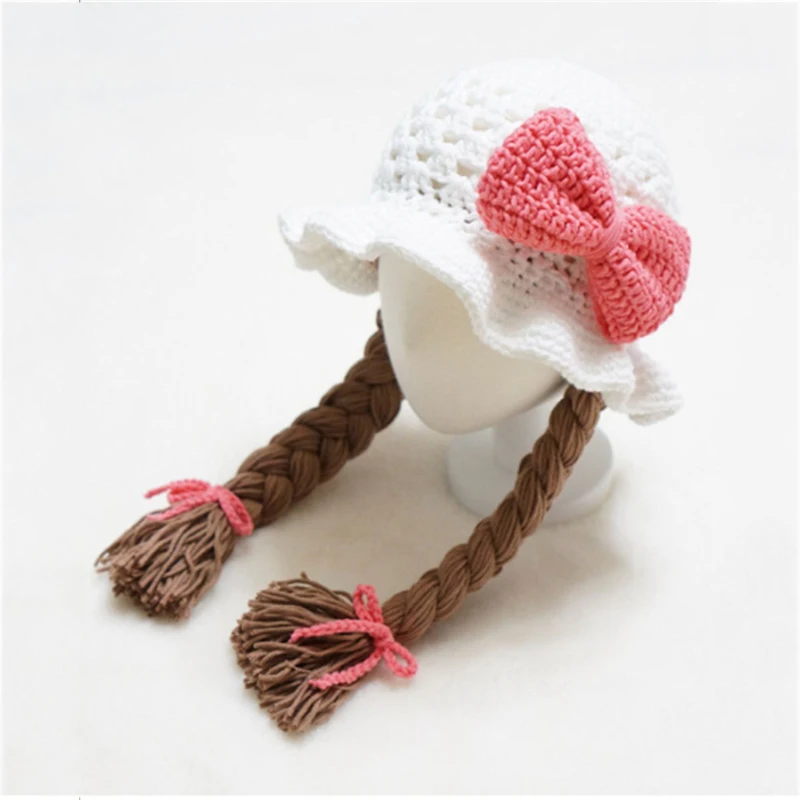 Cute Hats For Baby Girls Braid Bonnet Kids Spring Beanie Hollow Toddler Child Handmade Woolen Earmuffs Cap Newborn Photo Props | Детская