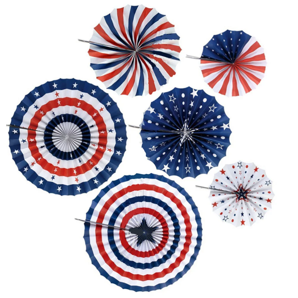 

6pcs/lot Flag of the United State Paper Fans Tissue Paper Fans for Party Holiday Supplies Wedding Favors