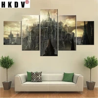 hkdv home decor canvas painting modular pictures 5 pieces game dark souls iii castle poster modern canvas hd print