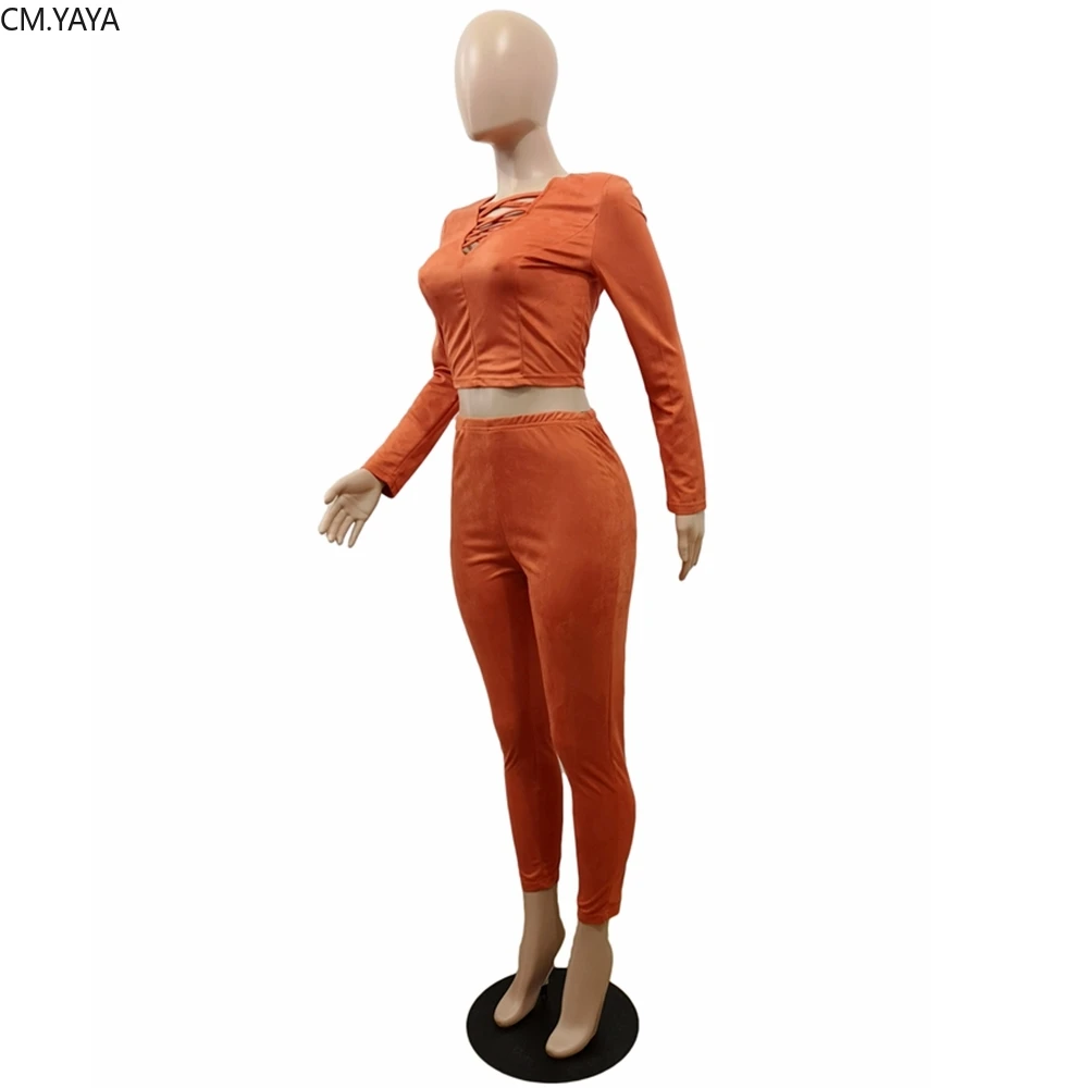 Женский замшевый комплект GL с длинным рукавом и V-образным вырезом укороченный