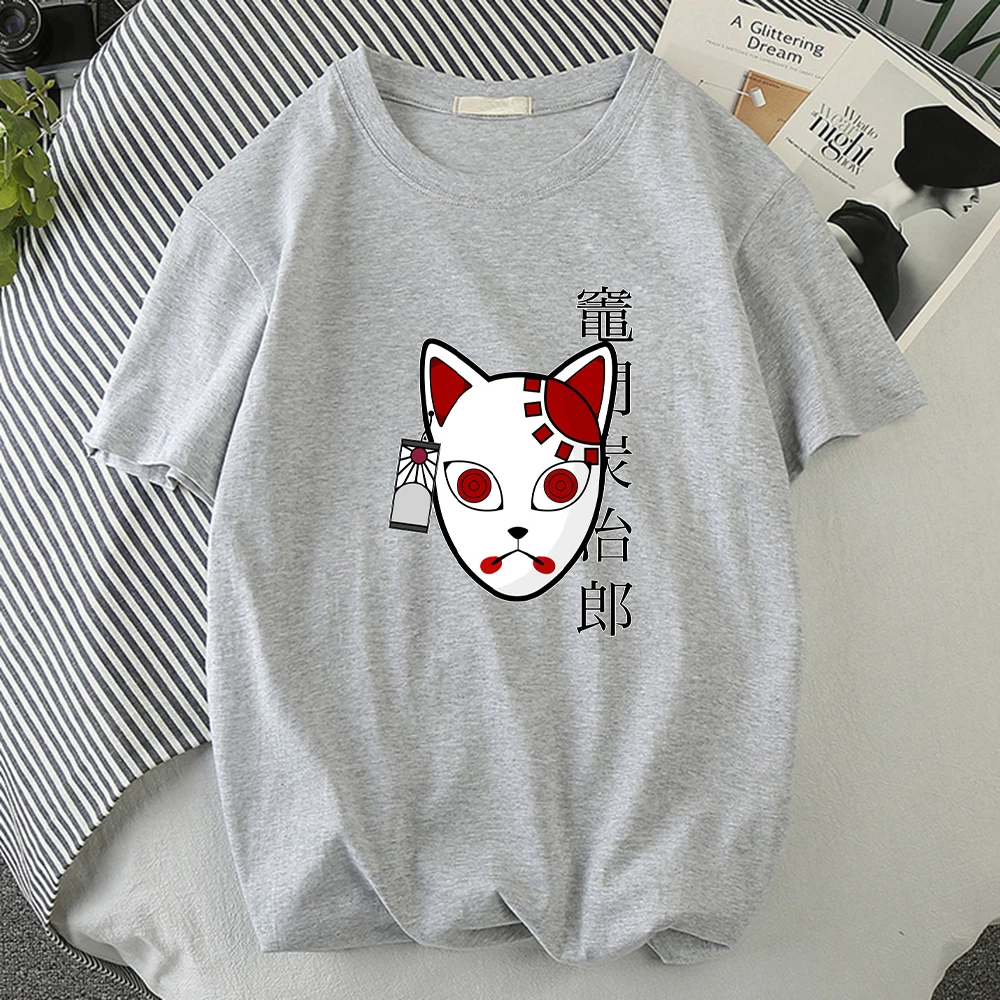 

Tanjiro Kamado Cat Mask Demon Slayer Print Mens T Shirts Fashion Loose T-Shirt Simplicity Vintage Tshirt Cool O-Neck Men Clothes