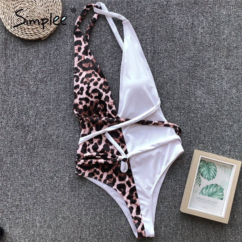 Женский купальник с V-образным вырезом Simplee леопардовым принтом сексуальный