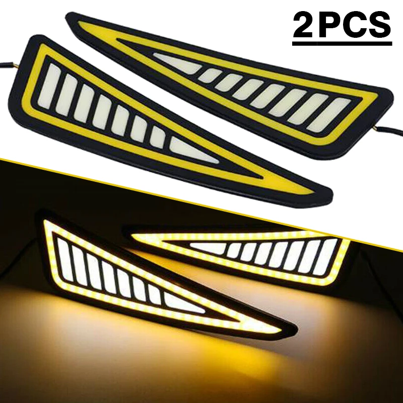 2 шт. 12V Авто Светодиодный дневной бег светильник бело-Янтарный вождения отложным