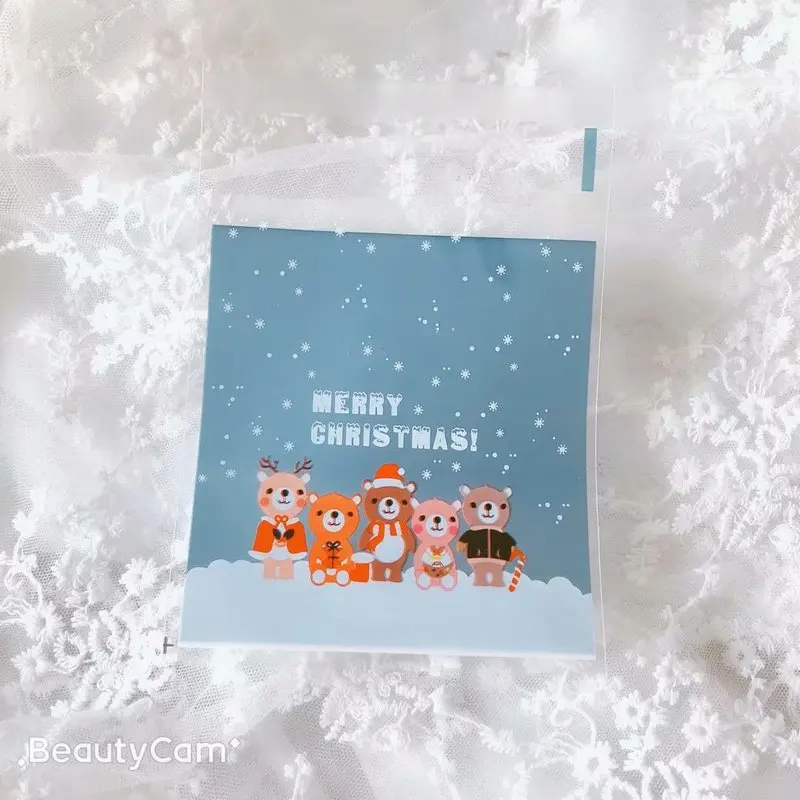 100pcs Рождество Санта Снег торт, печенье, сладости сладкие вечерние Пластиковые Конфеты мешочек для печенья подарочные пакеты подарочные целлофановые пакеты - Цвет: 100pcs