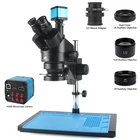 Профессиональный Тринокулярный стереомикроскоп с универсальным фокусным расстоянием 3,5x-90X, адаптер CTV, линза Барлоу, HDMI, USB, видеокамера для пайки печатных плат