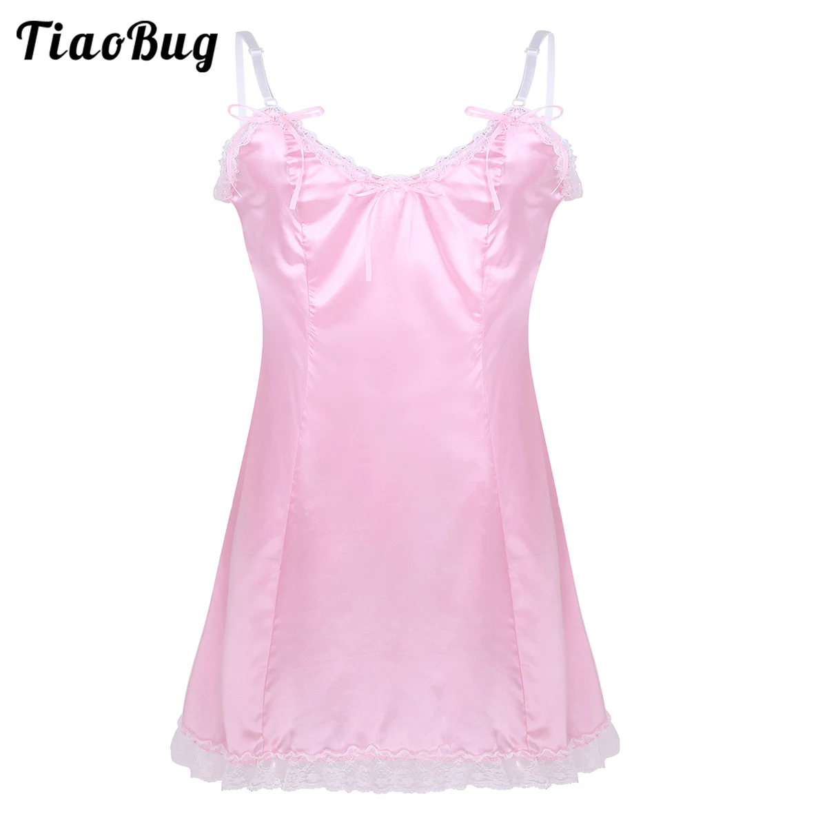 TiaoBug Для мужчин взрослых Сисси нарядное Винтаж платье-комбинация гладкого