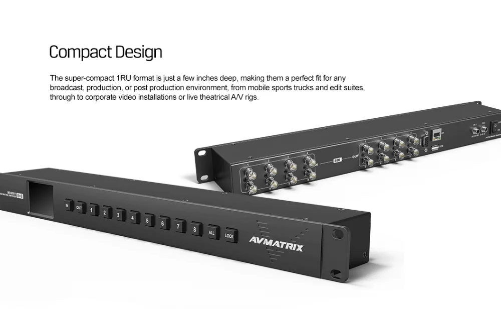 Avmatrix MSS0811 1RU 8 × 8 3G-SDI Rackmount Matrix Switcher для ТВ производства, трансляции