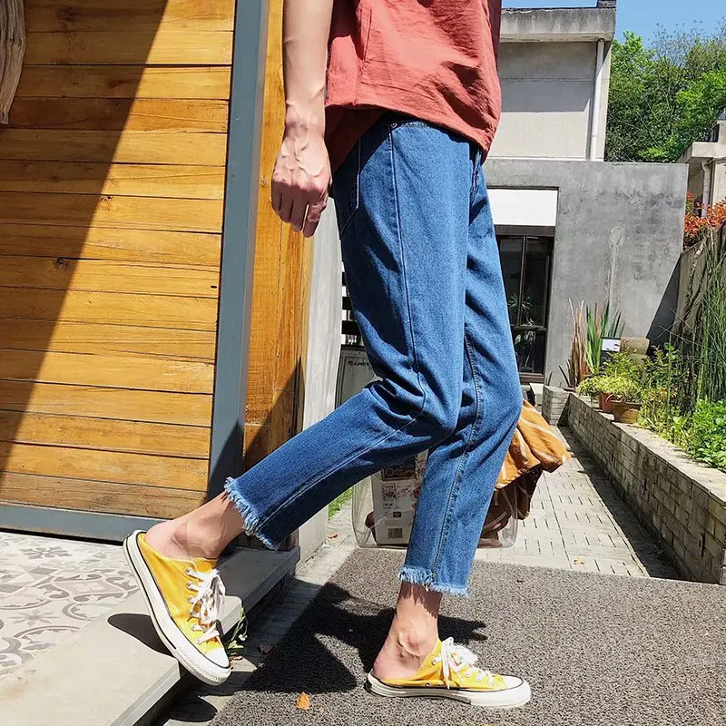 

Spring Concise Cropped Jeans Boy Korean Style Loose All-Match Harajuku BF Style Straight Casual Pants