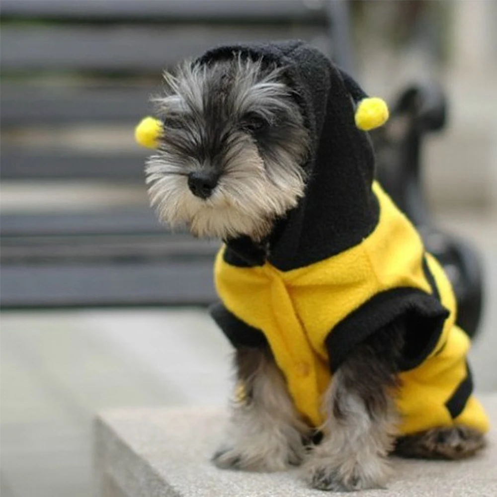 Spring Cute Dogs Bee Vest Shirt with Hat Puppy Lovely Yellow Black Hoodie Costume Outfit Small Pets Cosplay for Yorkshire Teddy |