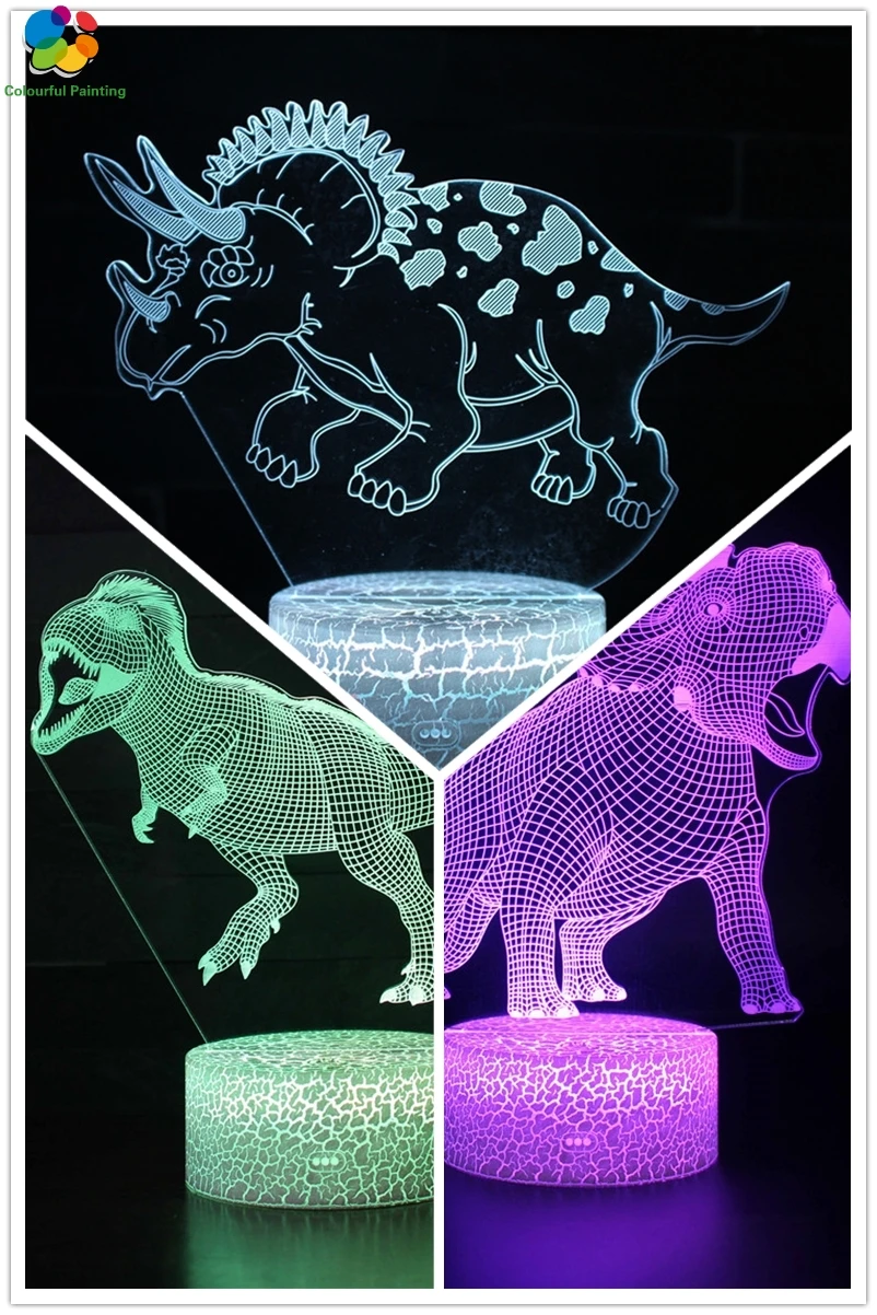 Динозавр дистанционного управления 3D свет светодиодный трещины база Иллюзия