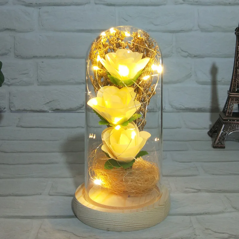 

Hot Selling New Wood Chip Simulation Roses LED Lamp Glass Cover Ornaments Crafts Valentine's Day Gifts