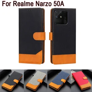 leather phone case for realme narzo 50a cover flip wallet stand protective shell etui book on for realme rmx3430 narzo50a case free global shipping