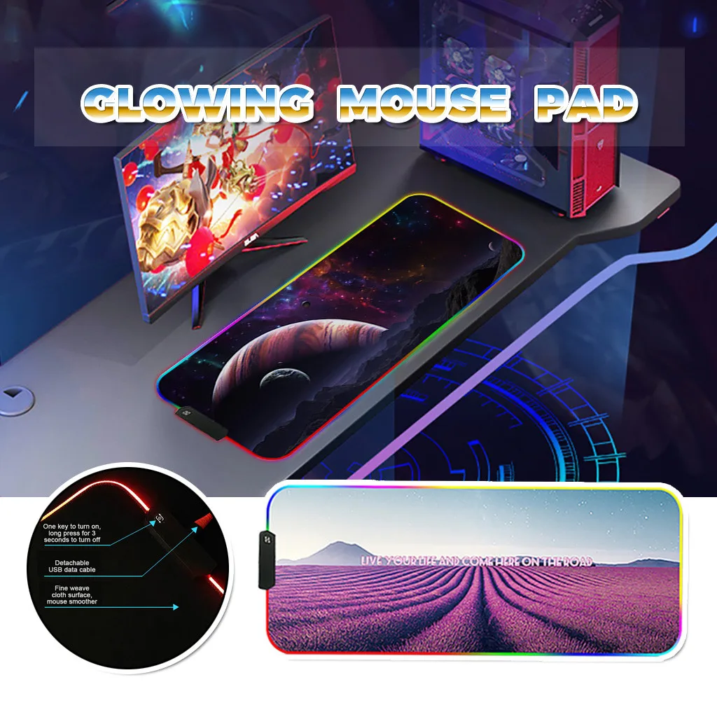 RGB игровой коврик для мыши большой светодиодный компьютерный с цветным