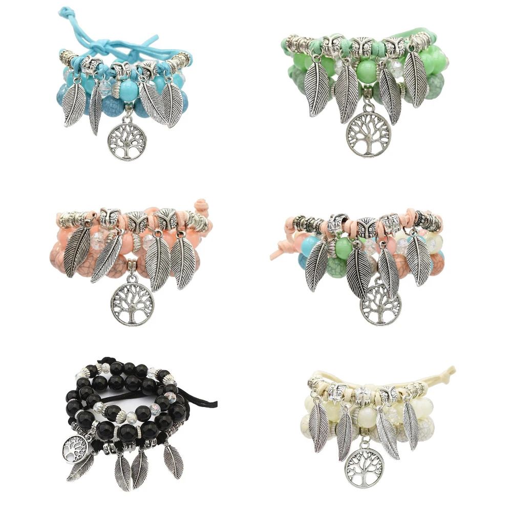 

Tibet Vintage Resin Crystal Bracelet & Bangle Pulseras Ethnic Jewelry Boho Multilayer Bead Tree of Life Bracelets for Women Men