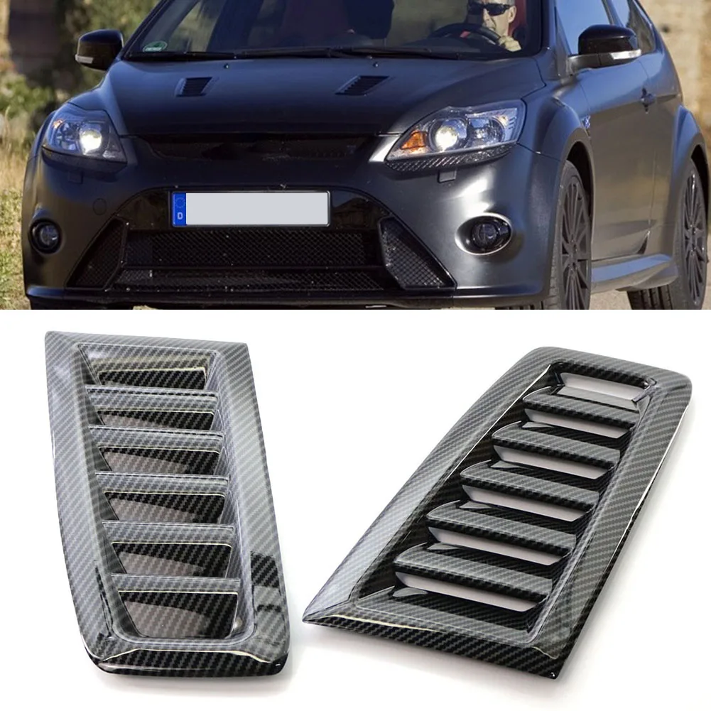 Universal ABS Plastic Bonnet Vents ABS Grille Hood Vent Cover Air Outlet for Ford Focus RS MK2 Style Carbon Fiber Look