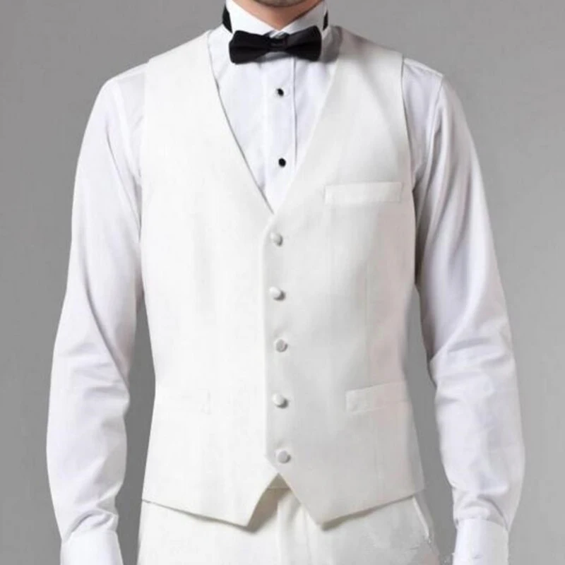 

White Wedding Tuxedos for Groom Notched Lapel 3 Piece Custom made Men Suits Set Jacket Vest with Pants 2020 Gentleman Fashion