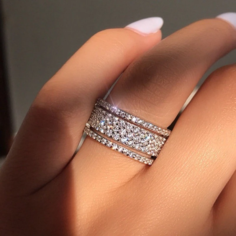 

New Trendy Crystal Engagement Design Hot Sale Rings For Women White Zircon Cubic elegant rings Female Wedding jewelry gift