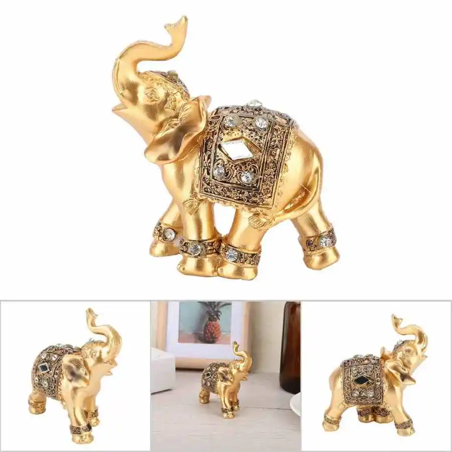 2 Size Elephant Ornament Golden Color Resin Elegant Trunk Statue Wealth Lucky Figurine Home Decoration Gift | Дом и сад