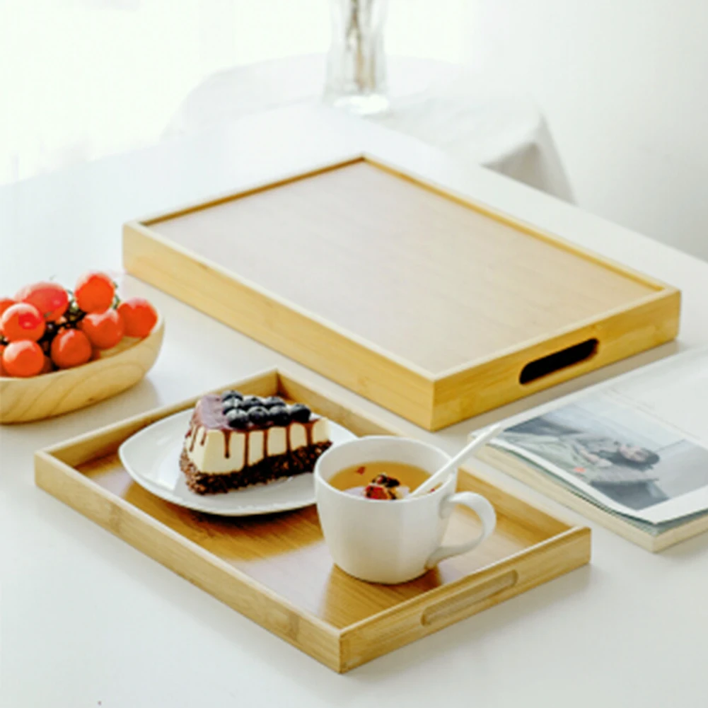 

Food Rectangular Japanese Plate Tea Breakfast Saucer Wooden Bamboo Serving Tray Fruit Storage Pallet Wood Plate for Hotel Home