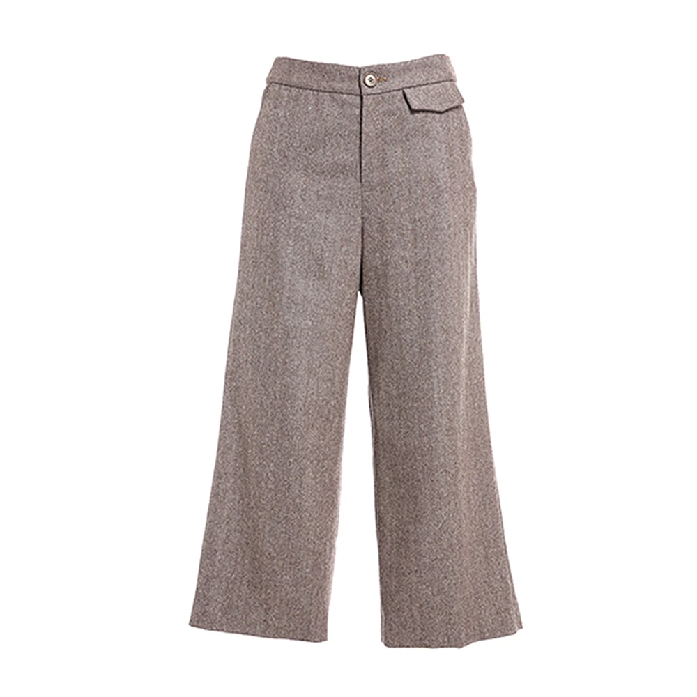 

Gowani Winter Women Brown Wool Blend Cropped Warm Wide Leg Pants