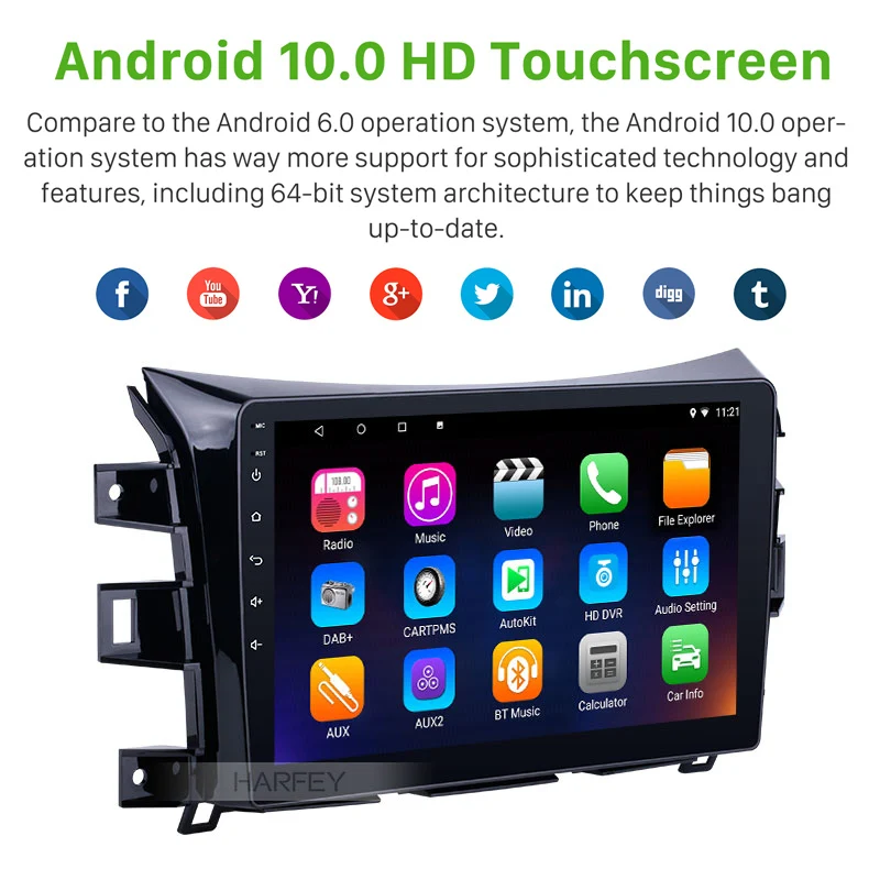 Автомагнитола Harfey Android 10 0 GPS для Renault Alask 2011-2016 Nissan NAVARA Frontier NP300 сенсорный экран 1