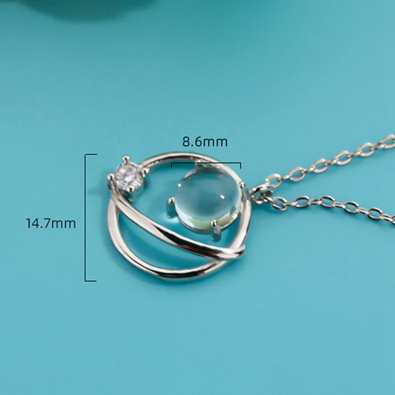 

New Blue Moonstone Planet Necklace Universe Aurora Starry Sky Clavicle Chain Girl Temperament Simple Necklace Jewelry