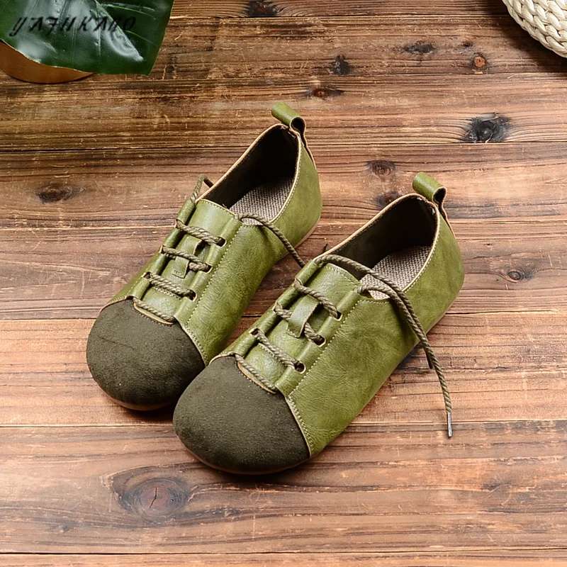 2021 otoño nuevo literaria Retro zapatos Mori niña hecho a mano zapatos de abuela del dedo del pie redondo de encaje Casual tacón plano zapatos de mujer