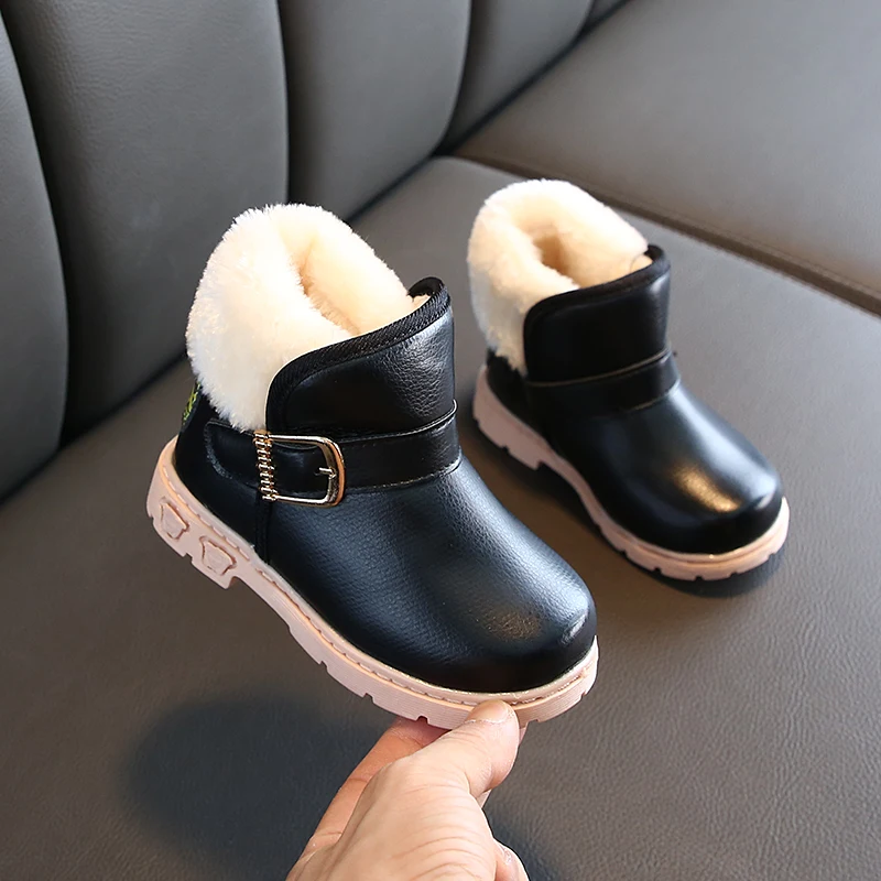 SP047Black Детские зимние ботинки; зимняя хлопковая обувь для девочек; однотонные плюшевые теплые детские ботильоны для мальчиков; Нескользящие Детские кроссовки; SP047 - Цвет: SP047Black
