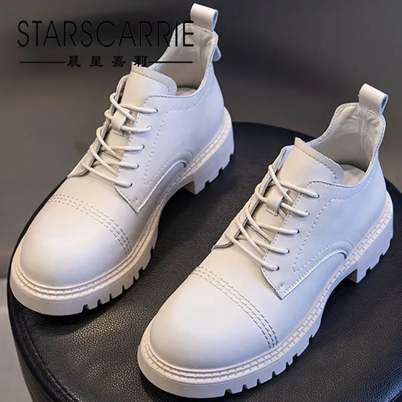 

Autumn shoes women 2021 new British style casual leather shoes women's thick heel lace-up women's shoes