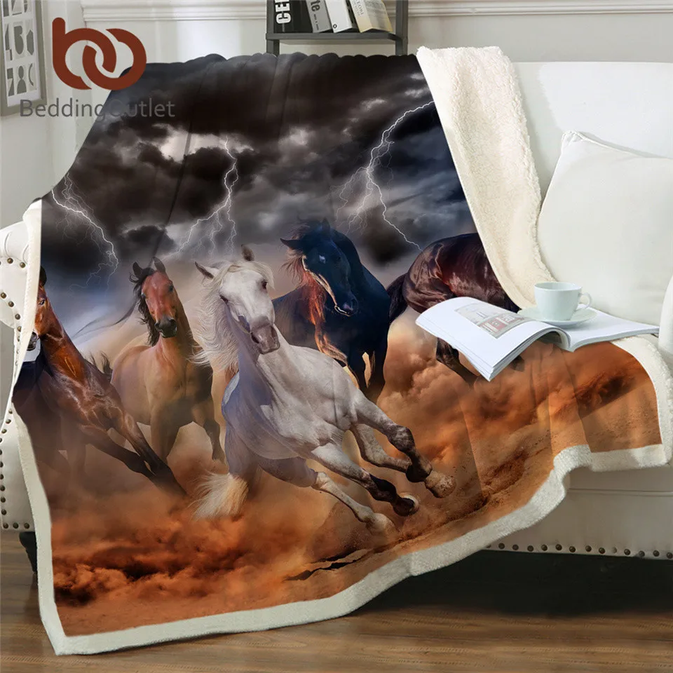 Постельные принадлежности Outlet лошади шерпа пледы одеяло 3D пыльная молния покрывало с принтом фотографии плюшевое одеяло на диван 150x200 см