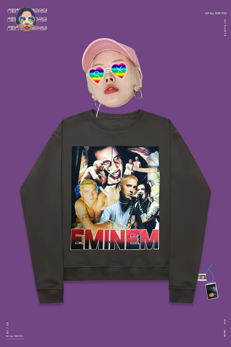Round neck pullover spoof hophip personality Eminem Amm Marilyn Monson printed streetwear print fabric Unisex |