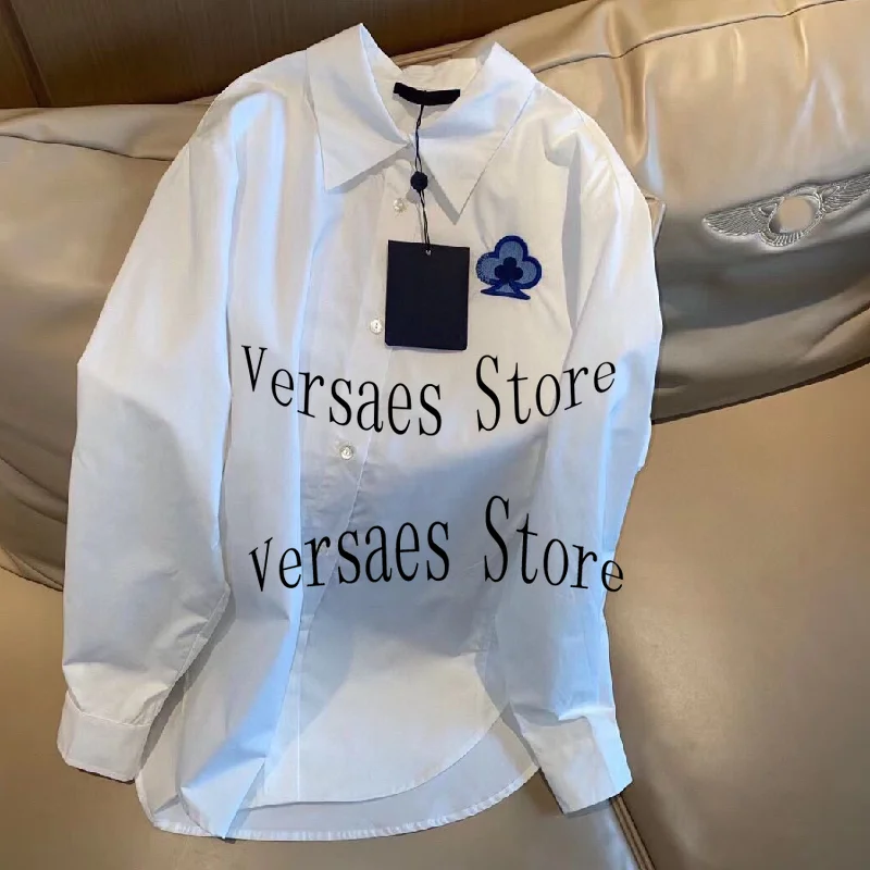 

deluxe design poker alphabet printing fashion simple women's long sleeve top temperament versatile Lapel single breasted shirt