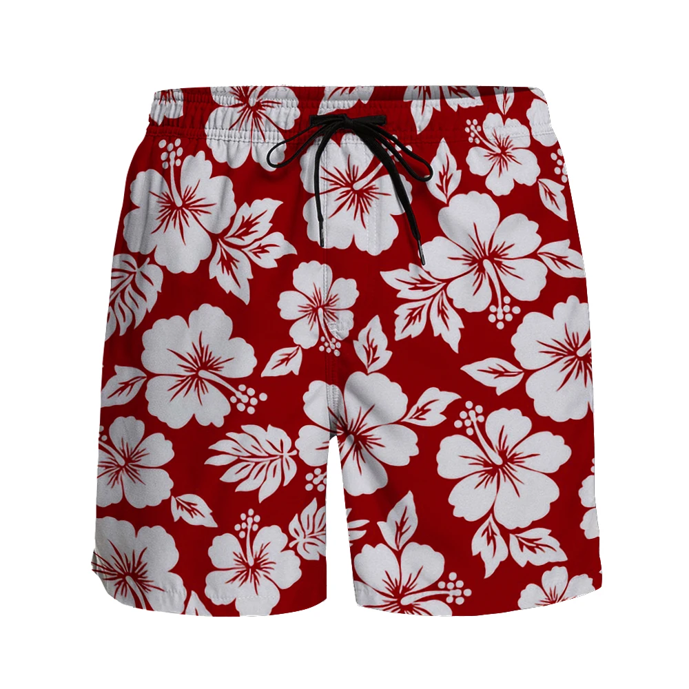

Casual Shorts Men Hawaiian Hibiscus Print Breathable Quick Dry Surfing Beach Pants Resort Style Sports Shorts Running Shorts