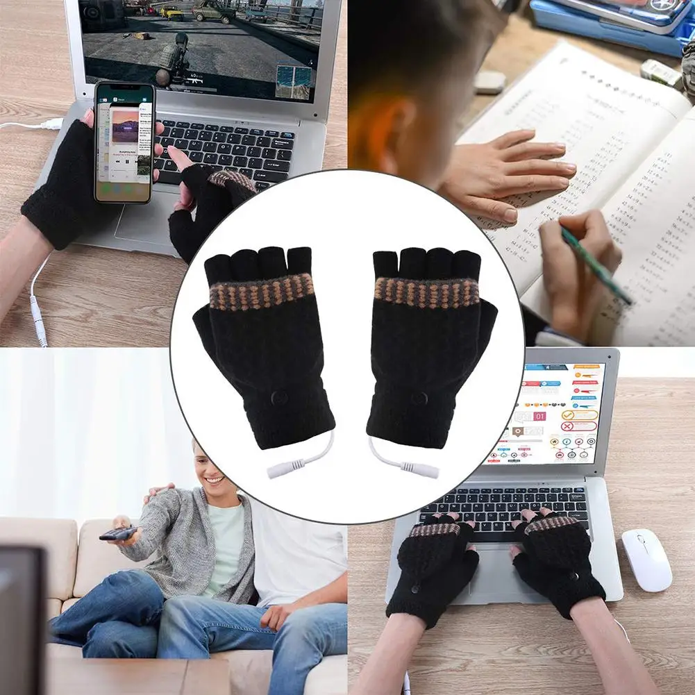 Перчатки с USB подогревом для мужчин и женщин зимние теплые варежки перчатки без