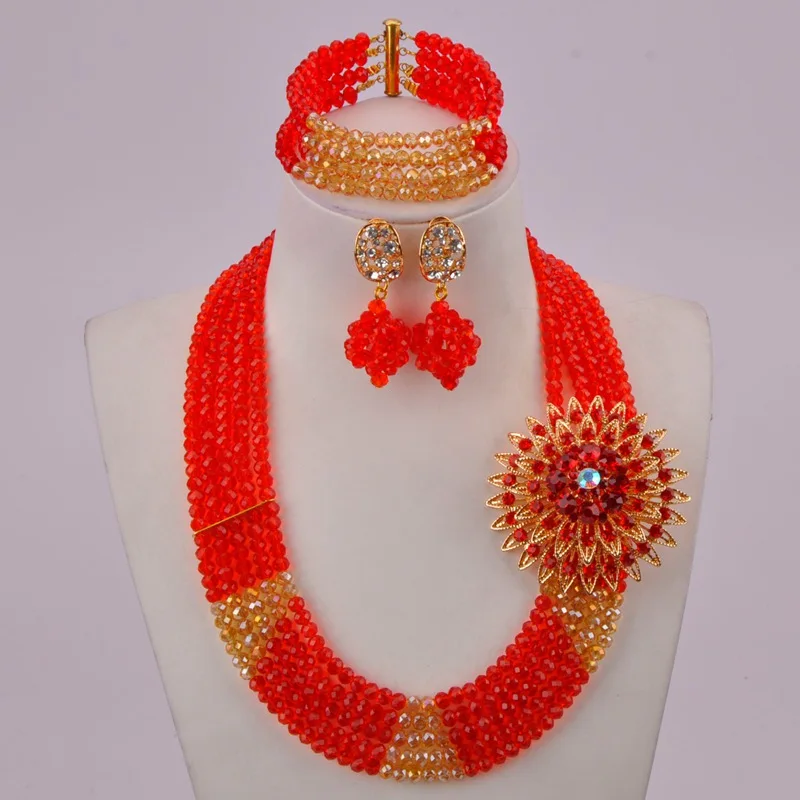 Комплекты ожерелий из бисера красного и шампанского золотого цвета с