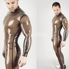 Сексуальный латексный комбинезон ручной работы унисекс, прозрачный черный с черной отделкой, облегающее боди-Трансвестит на молнии сзади для мужчин