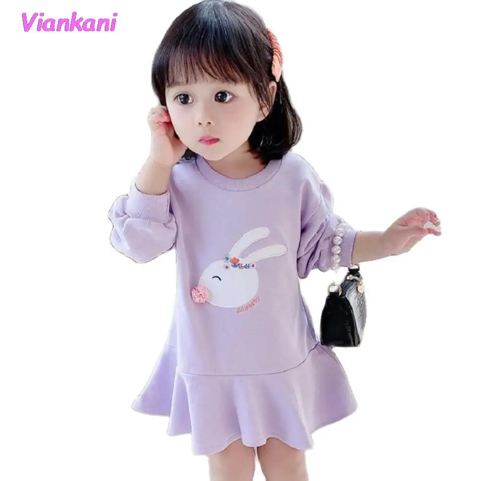 

Платье с капюшоном для девочек, новое осеннее хлопковое Повседневное платье принцессы с оборками, модная одежда для маленьких детей, одежда...