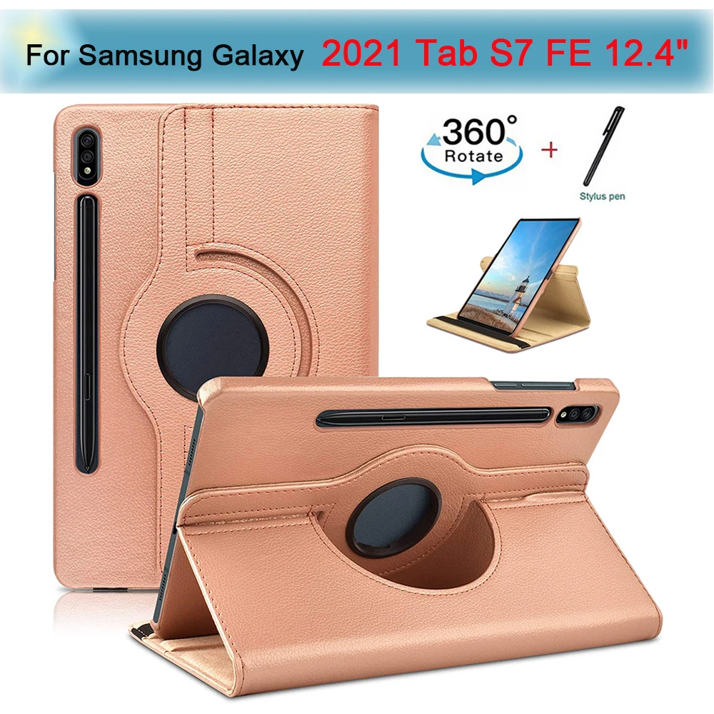 

For Samsung Galaxy 2021 Tab S7 FE 12.4" 360 Degree Rotating PU Leather Stand Tablet For Galaxy Tab SM-T730/T736 Case Coque Funda