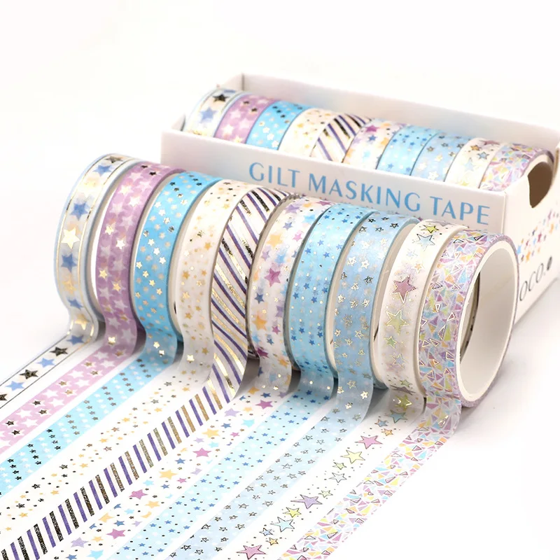 

10pcs Hot Stamping Kawaii Adhesive Masking Tape Set Cute DIY Sticker Washi Tape Stationery Set Deco Journal Diary Masking Tapes