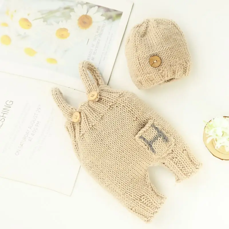

2pcs/Set Newborn Photography Props Handmade Infant Outfits Baby Crochet Knit Hat