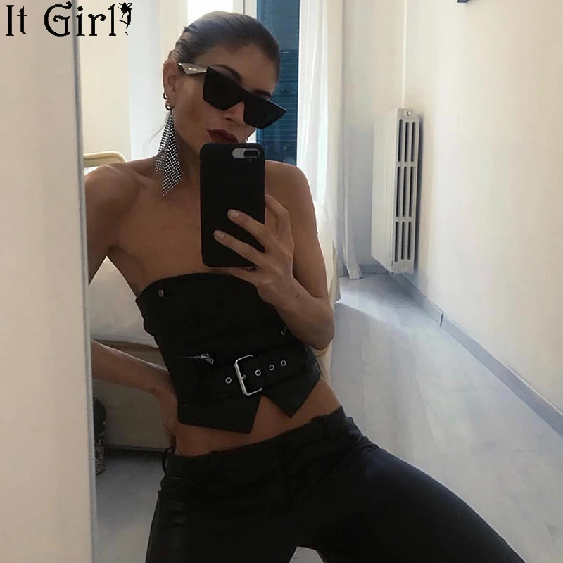 Летний женский укороченный топ в стиле Харадзюку модный кожаный сексуальный с