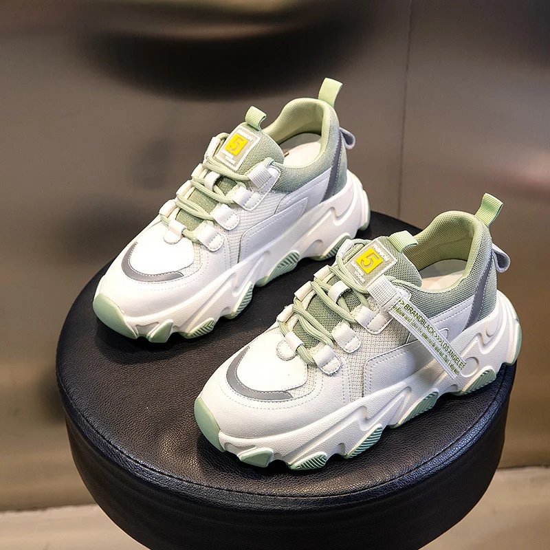 

Women Chunky Sneakers Genuine Leather Vulcanize Shoes Fashion New Female Platform Thick Sole Running Casual Shoe Woman 6cm