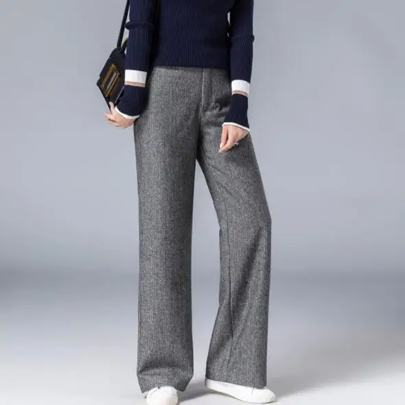Новинка 2020 женские шерстяные Широкие штаны с высокой талией на осень и зиму