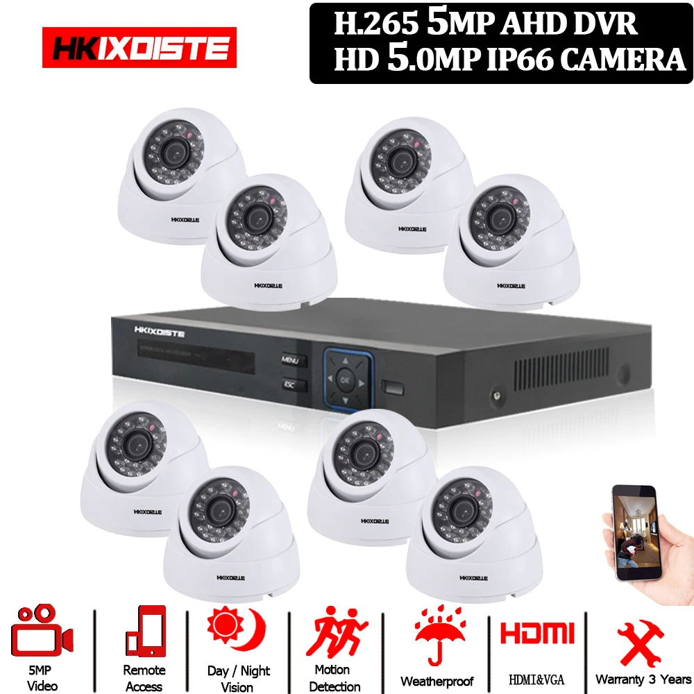 5 мегапикселей 8CH AHD DVR H.265 Внешняя камера для видеонаблюдения HD CCTV Камера система DVR Kit IP комплект камер безопасности Камера Системы P2P приложение просмотра