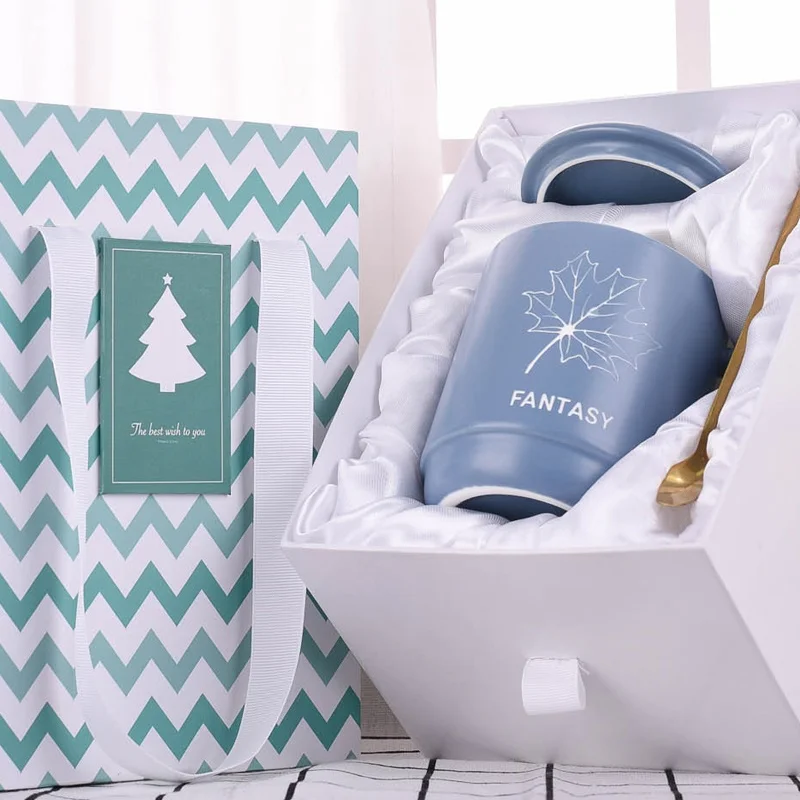 Gift box OUSSIRRO креативные листья одуванчика тема молоко кофе керамика кружки с крышкой и ложкой чистый цвет кружки чашка подарочная коробка - Цвет: Gift box