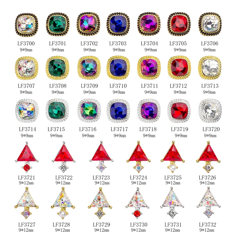

10PCS/Set Of Colorful Alloy Crystal Gold And Silver Frame Square Nail Design Pendant Flat Back Rhinestones For Nail Decoration