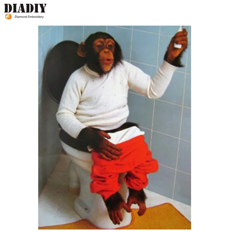 

diamond Painting diy orangutan sitting in the toilet diamond embroidery bathroom accessory rhinestones 5d diamond mosaic gift