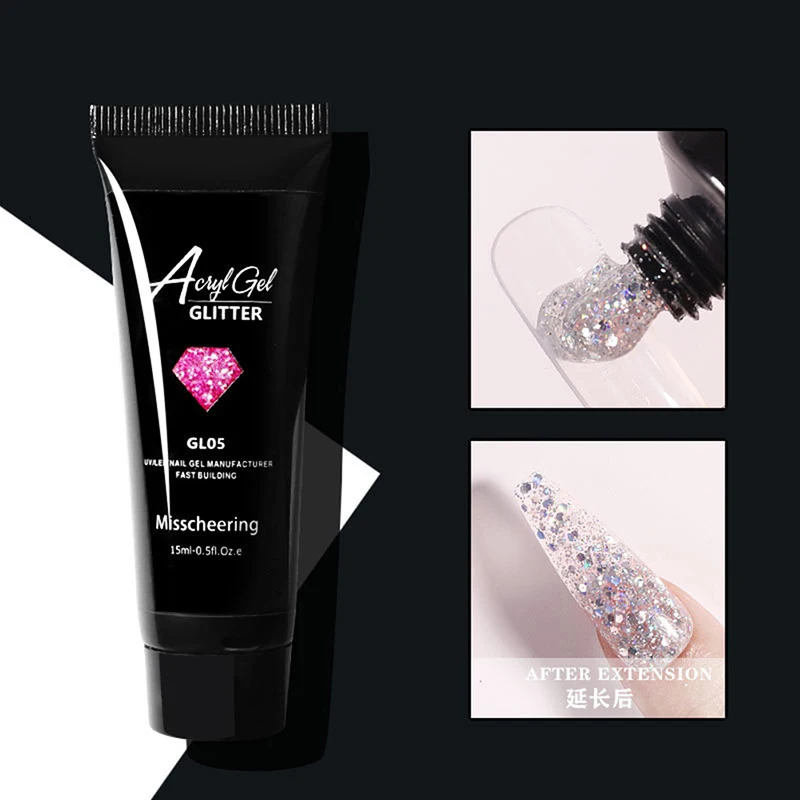 

15ml Colorfu Glitter Poly Crystal Shiny UV Gel Quick Building Nail DIY Extension